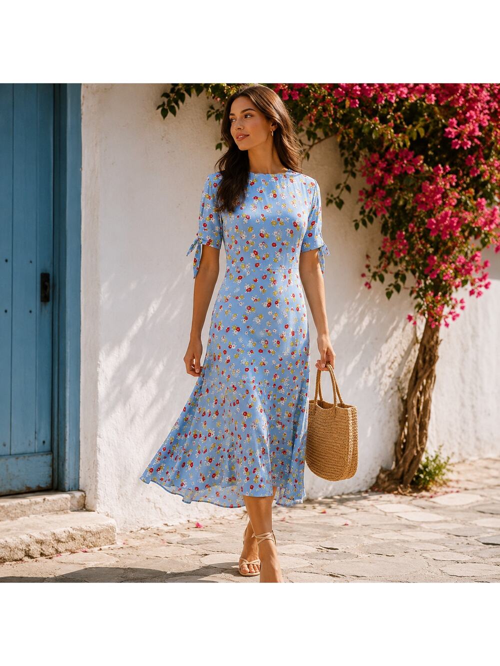 Anthropologie Faithful The Brand SZ 4 Erin Ditzy Print Midi Dress Blue